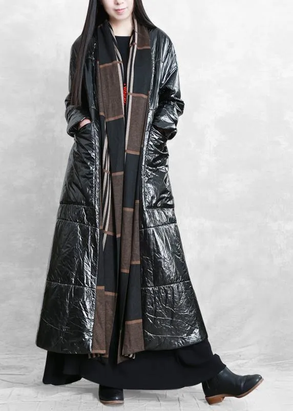 fine oversized Winter coat black patchwork striped pockets wool coat