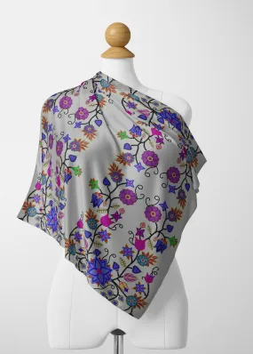 Floral Beadwork Seven Clans White Satin Shawl