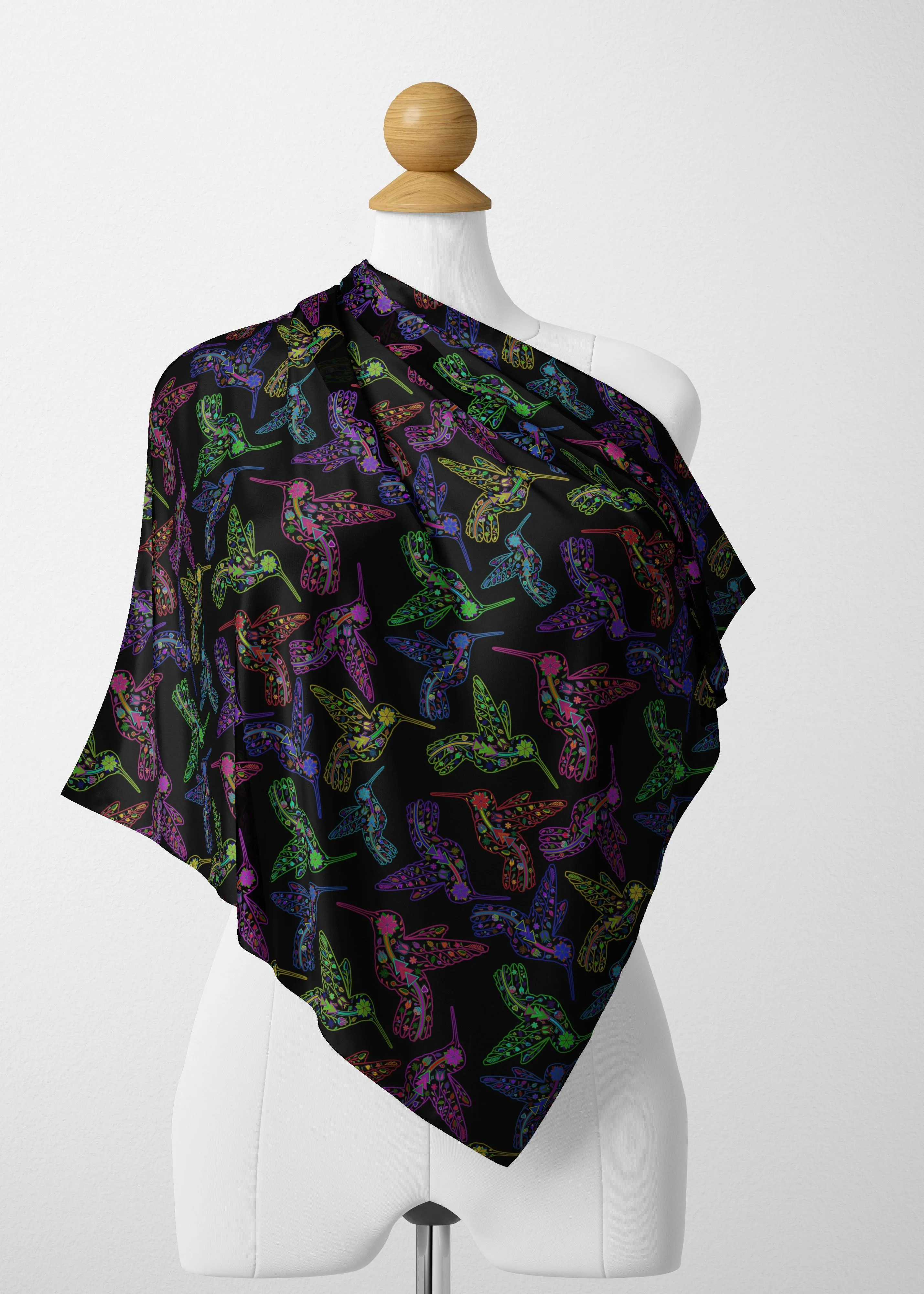 Floral Hummingbird Satin Shawl