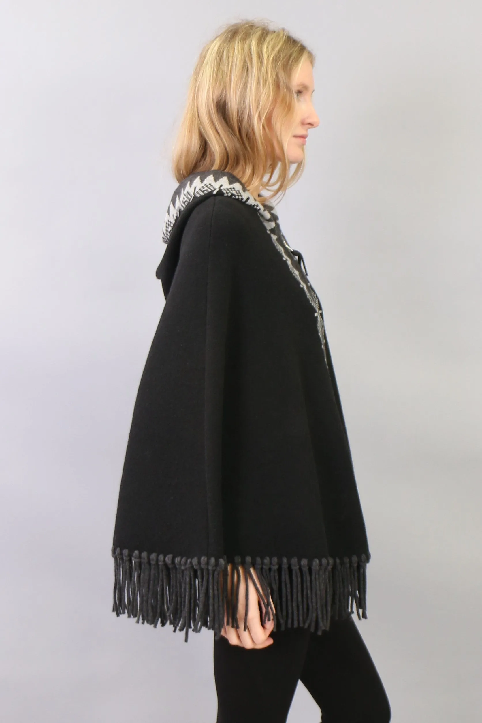 Fringed Zip Hoodie Cape