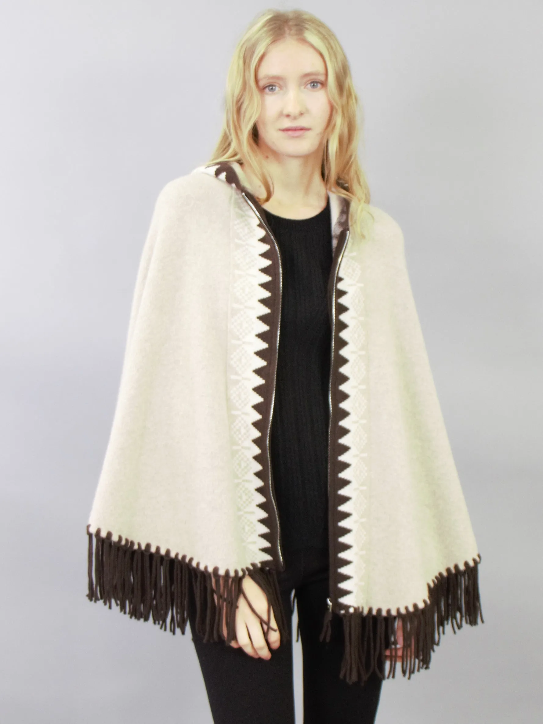 Fringed Zip Hoodie Cape