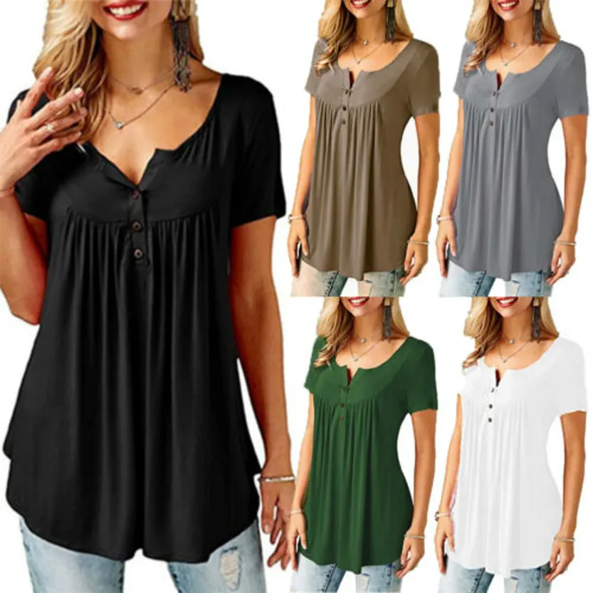 Funki Buys | Shirts | Women's Short Sleeve Loose Casual Blouse