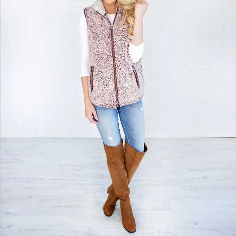 Fuzzy Faux Fur Winter Outerwear Sherpa Fleece Vest