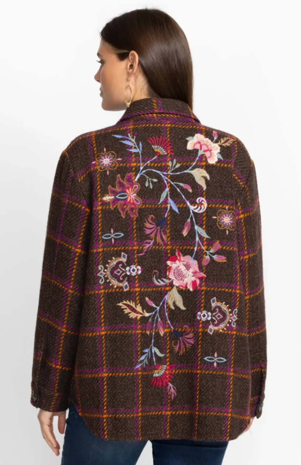 Garnet Plaid Embroidered Shirt Jacket