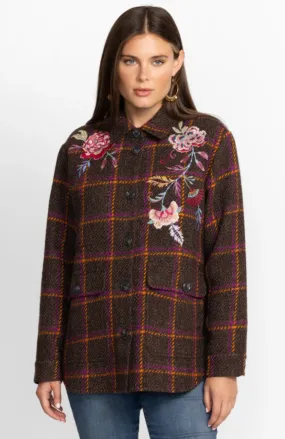 Garnet Plaid Embroidered Shirt Jacket