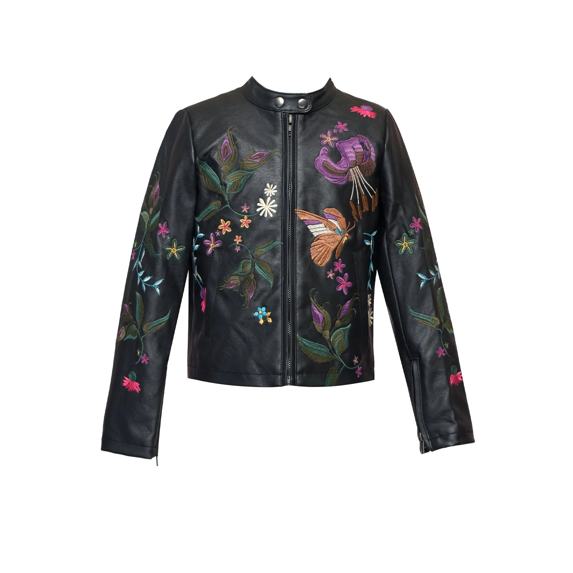 GBY Embroidered Faux Leather Moto Jacket Love