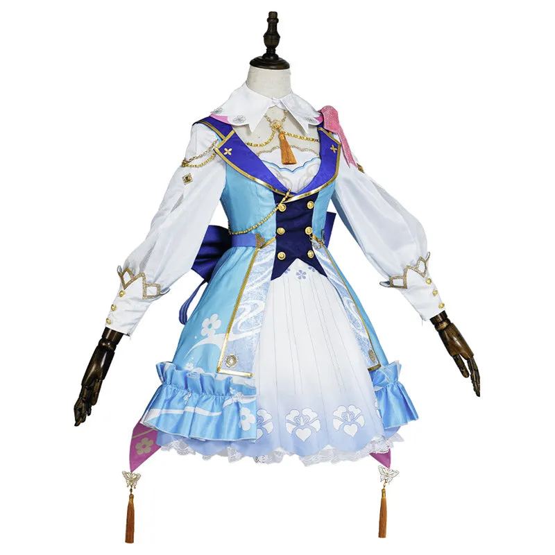 Genshin Impact Kamisato Ayaka Cosplay Costume Springbloom Missive Lolita Dress Suit With Straw Hat