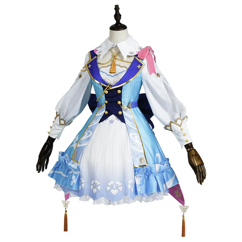 Genshin Impact Kamisato Ayaka Cosplay Costume Springbloom Missive Lolita Dress Suit With Straw Hat