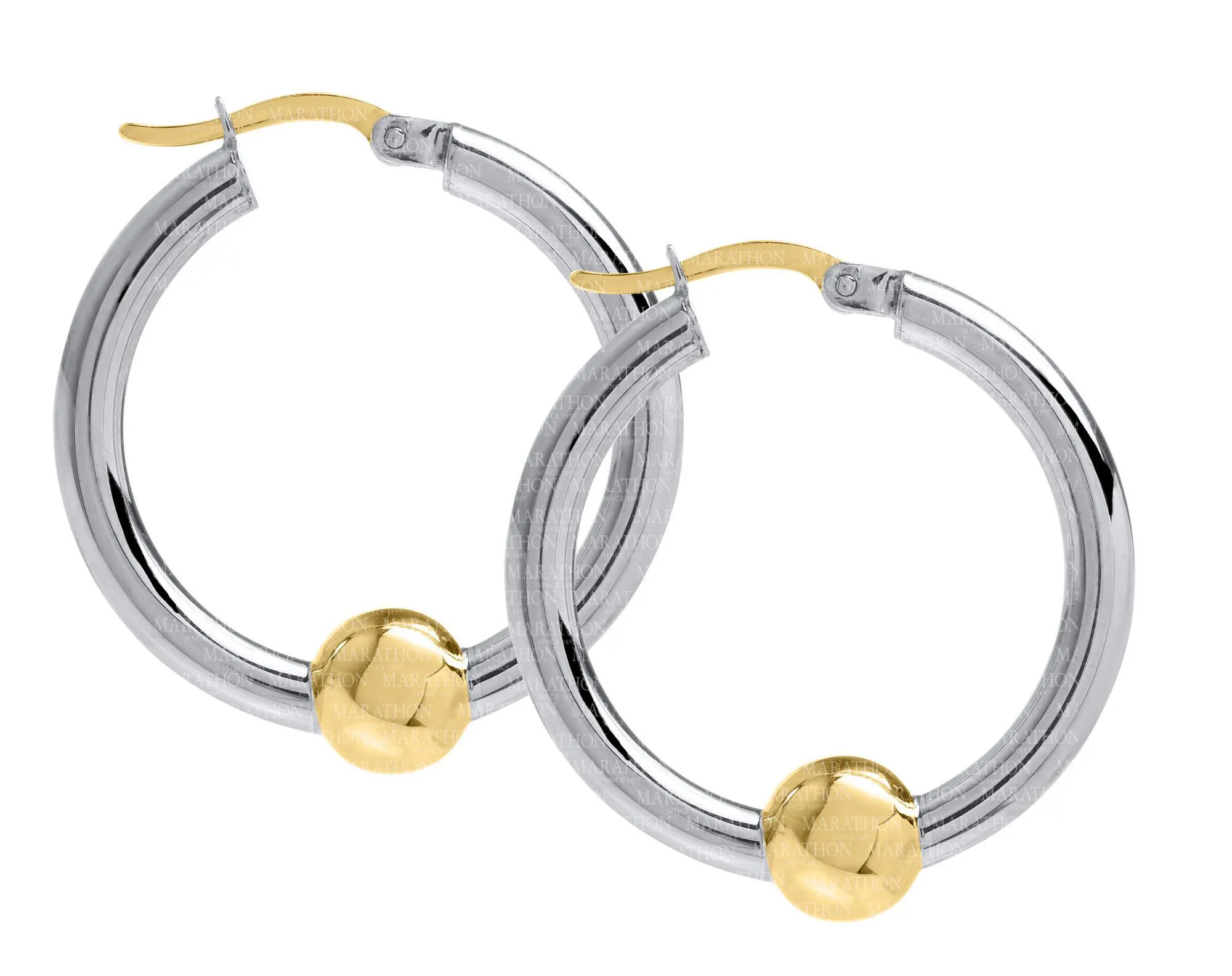 Genuine Sterling Silver Cape Cod Hoop Earrings with 14k Yellow Gold Bead