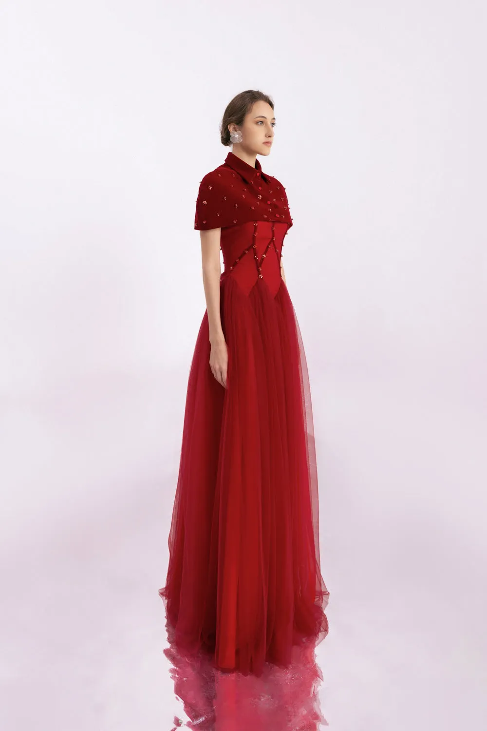 Grayson Gathered Collared Neck Twill Floor Length Set