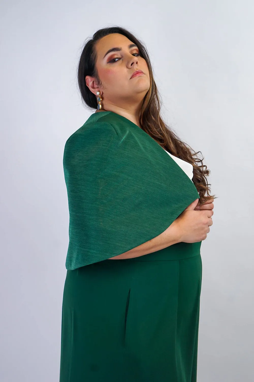 Green Luxe Sheen Short Cape Jacket