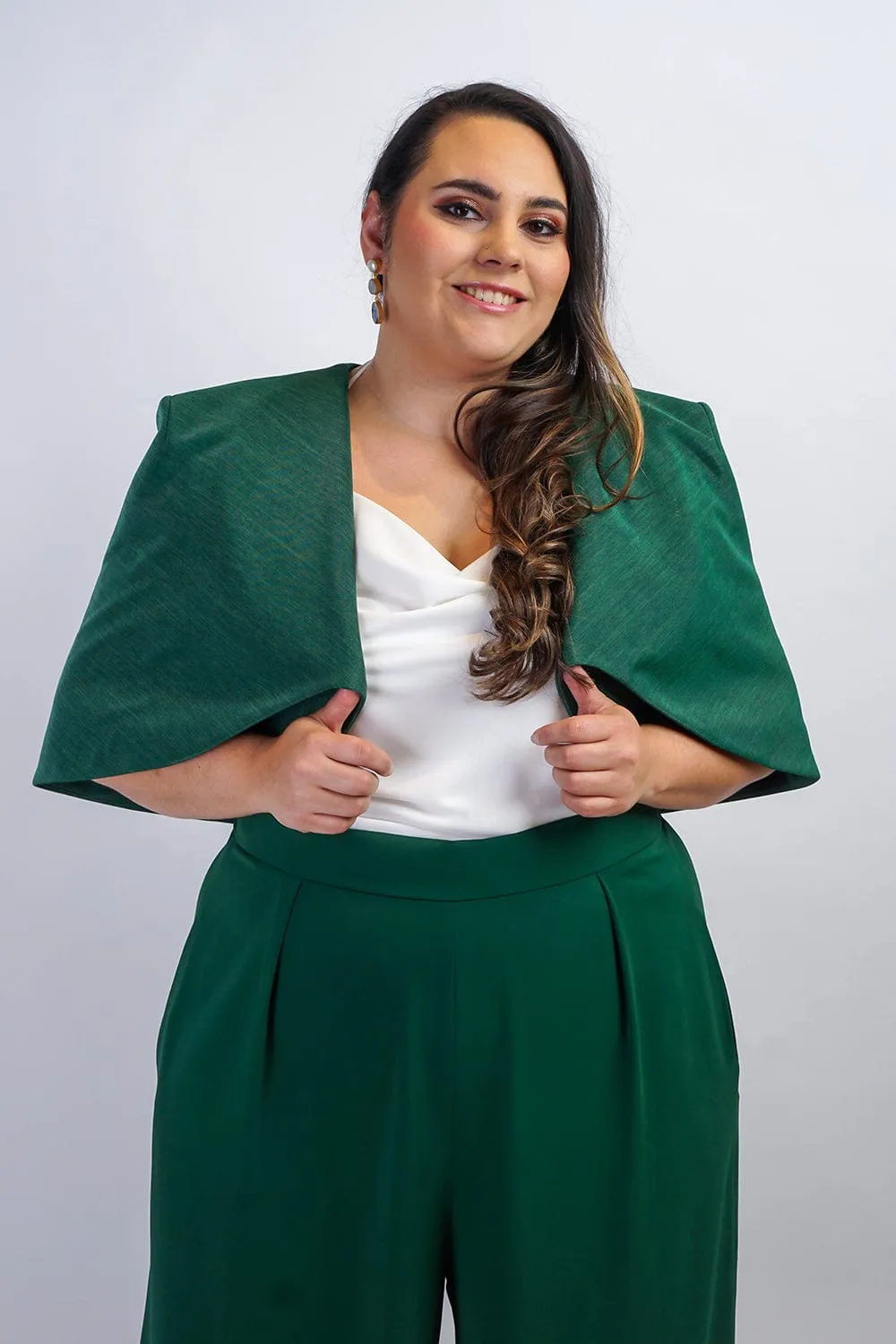 Green Luxe Sheen Short Cape Jacket