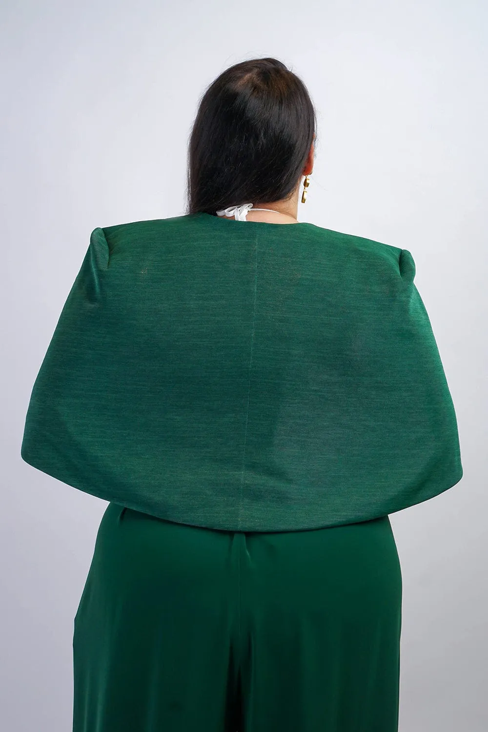 Green Luxe Sheen Short Cape Jacket