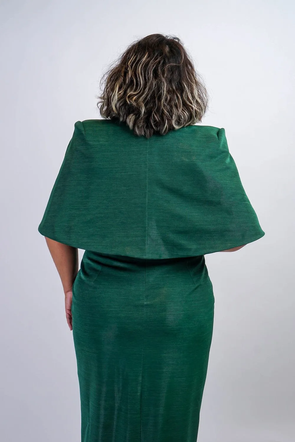 Green Luxe Sheen Short Cape Jacket