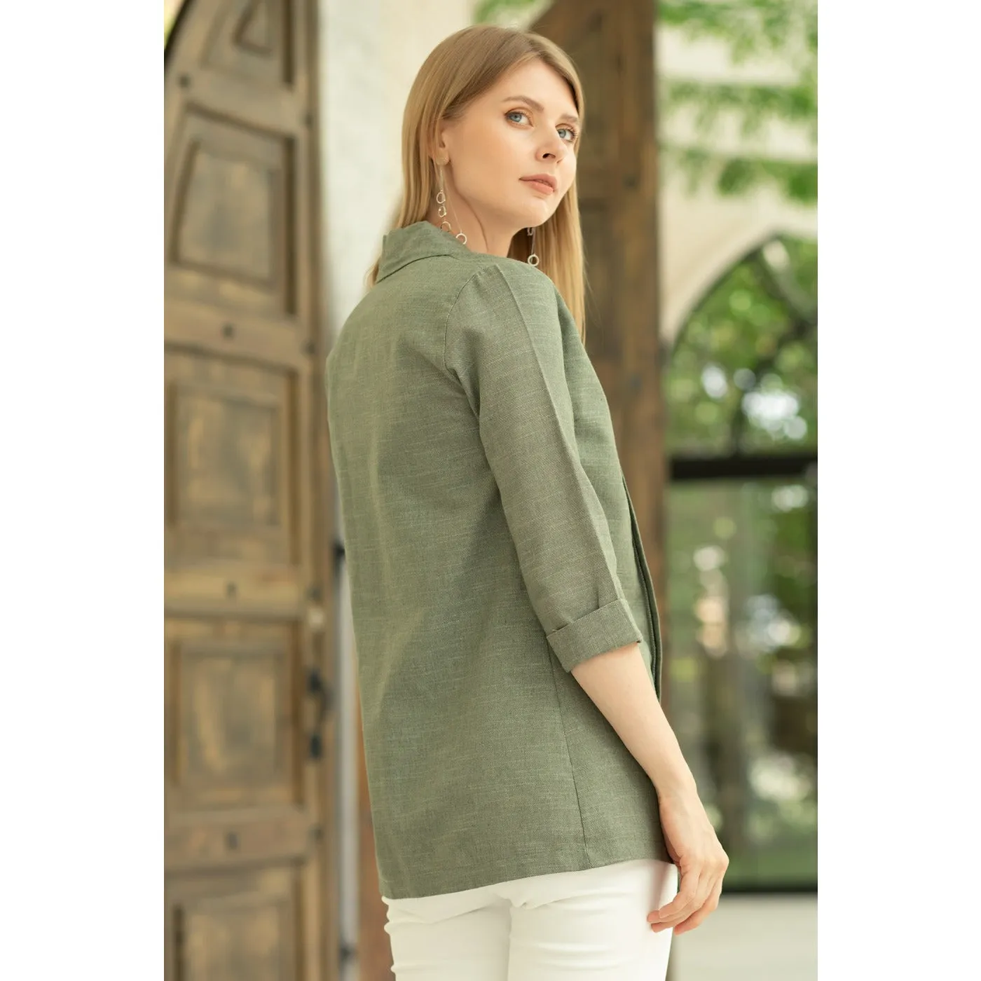 Green Short Sleeves Shawl Jacket