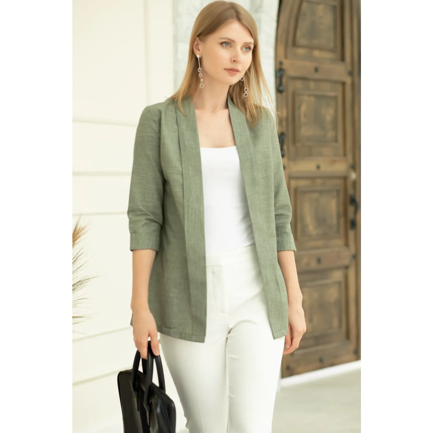 Green Short Sleeves Shawl Jacket