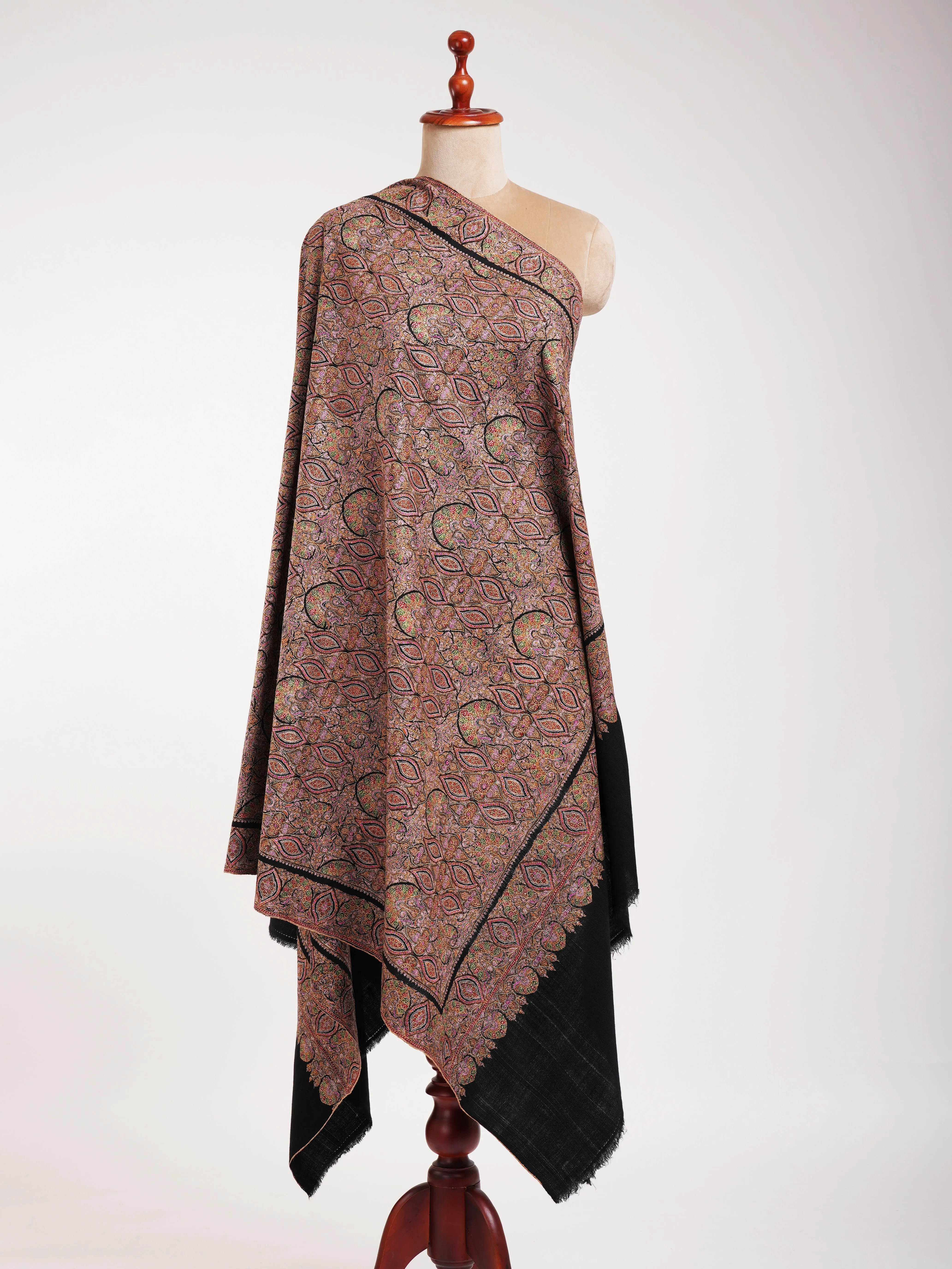 Heirloom Fine Artistic Silk Embroidered Pashmina Jamavar Shawl