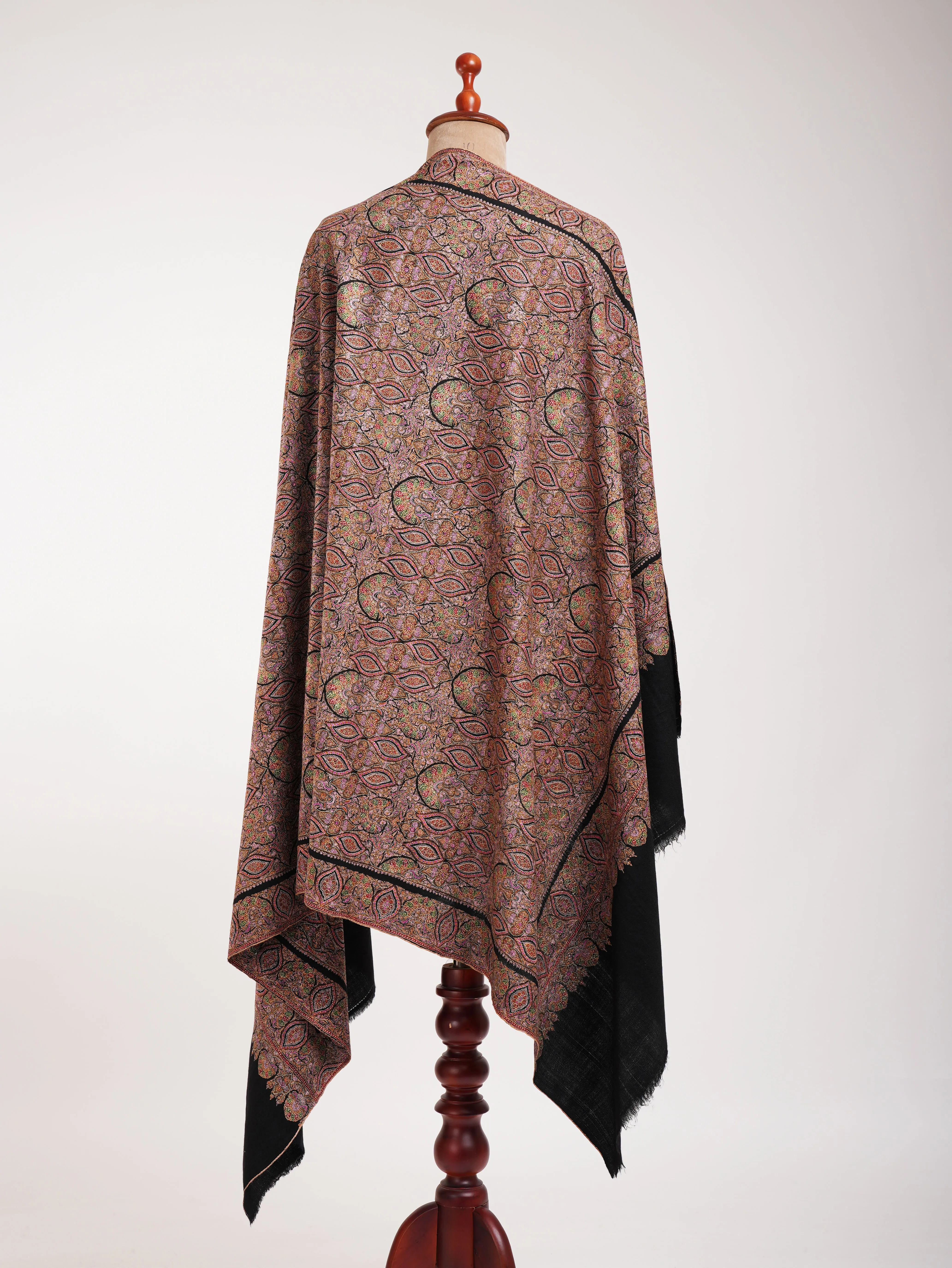 Heirloom Fine Artistic Silk Embroidered Pashmina Jamavar Shawl