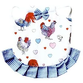 Hen Saddle Apron Jacket, Blue Chickens & Hearts Pattern