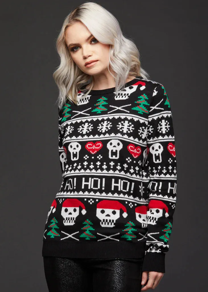 HO HO HO SKULL UGLY CHRISTMAS SWEATER