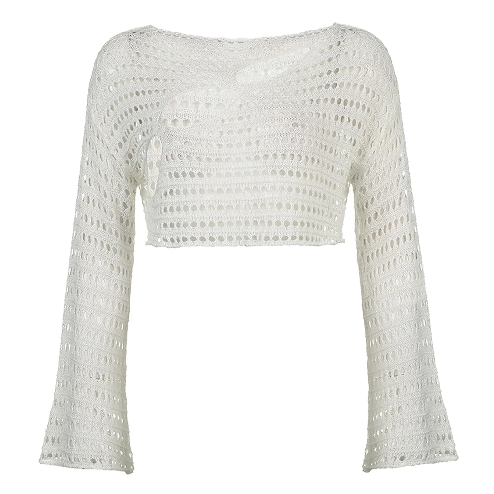 Hollowed Out Fishnet Mesh Knitted Top