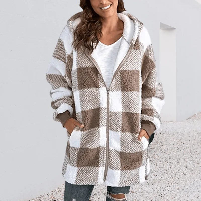 Hoodie Plaid Loose Overcoat