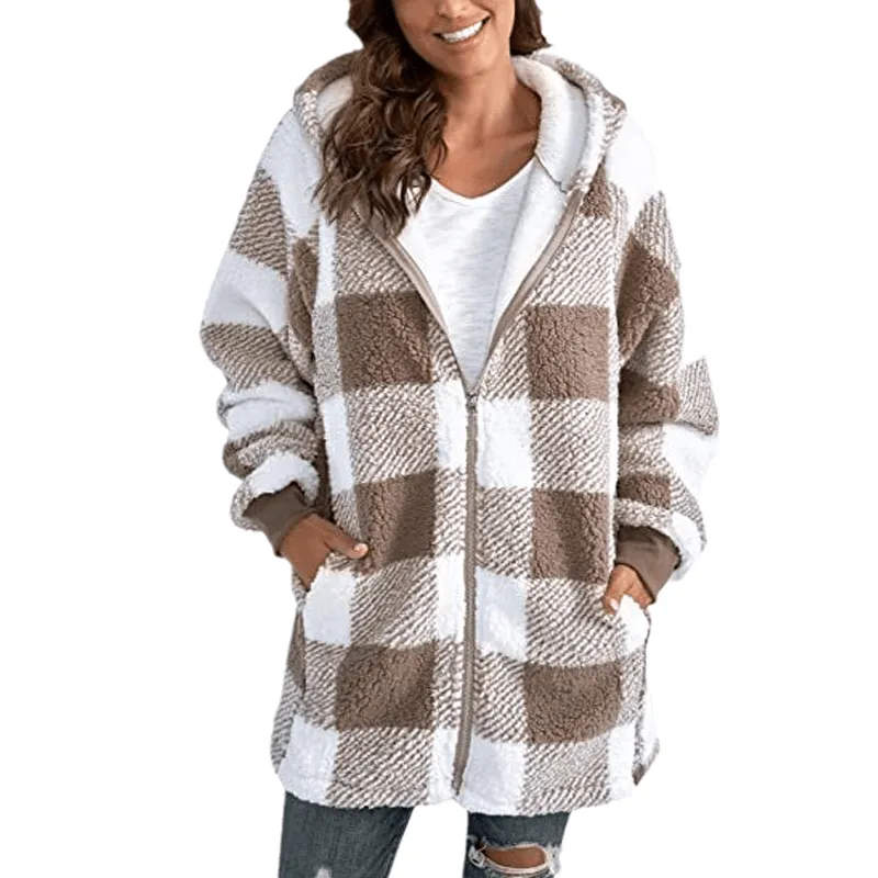 Hoodie Plaid Loose Overcoat