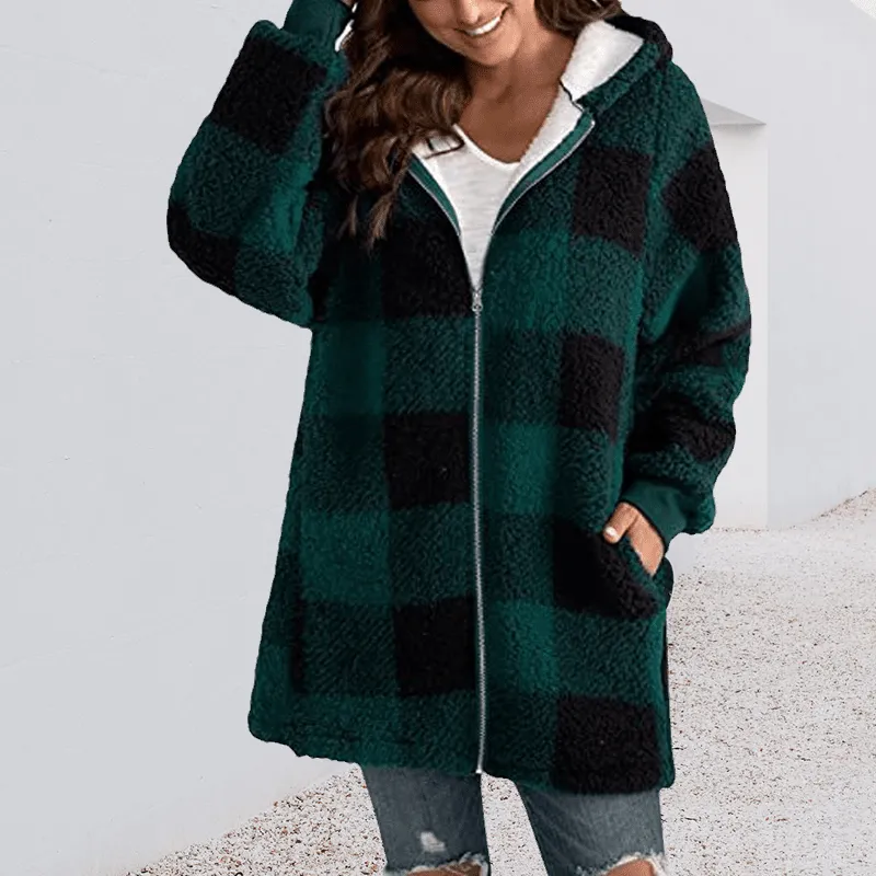 Hoodie Plaid Loose Overcoat