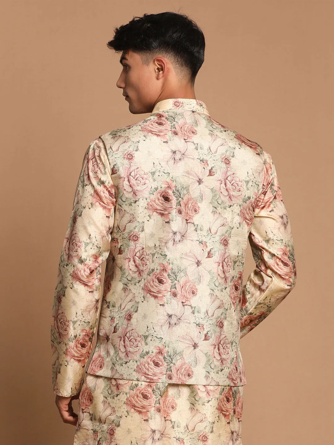 Jashvi Men's Beige Printed Jacket