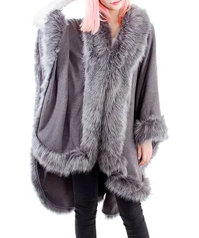 JC088102 Faux Fur-Trim Ruana