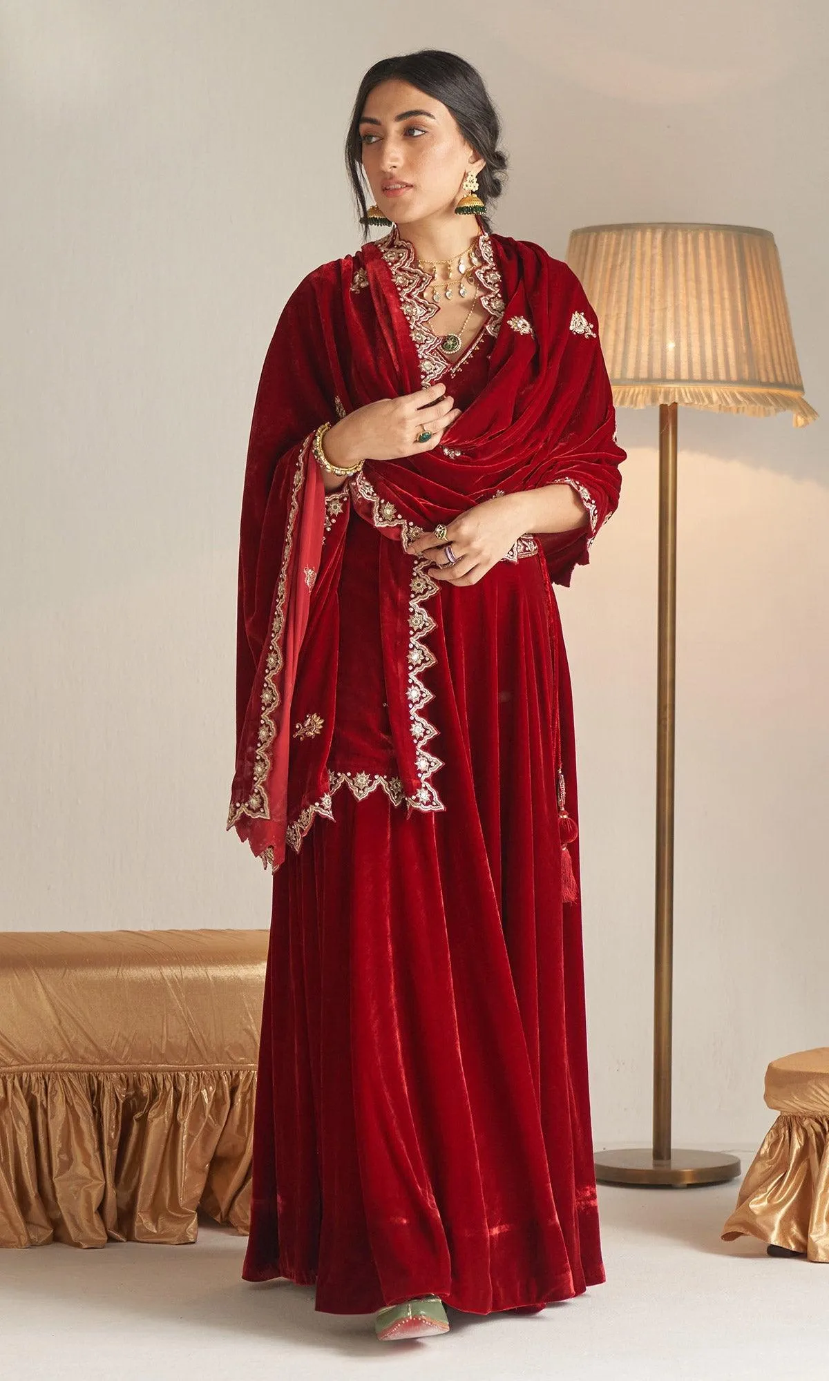 Khizaan Embroidered  Red  Only shawl