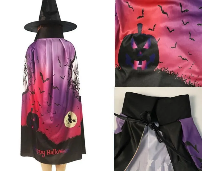 Kids Halloween Costumes Witch Cloak with Hat Cape Pumpkin Skull Children Teens