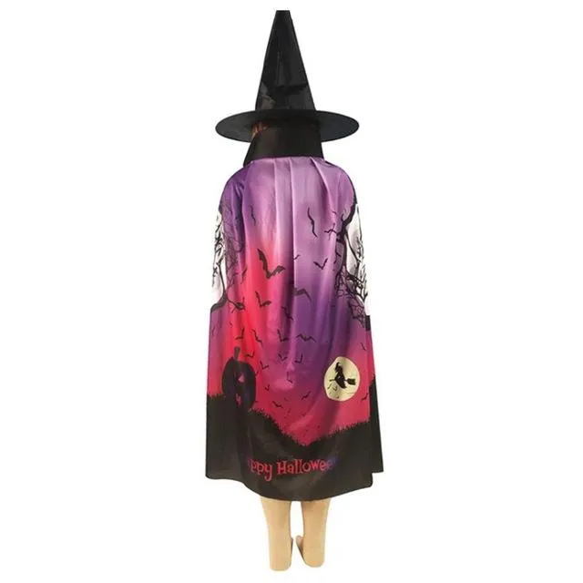 Kids Halloween Costumes Witch Cloak with Hat Cape Pumpkin Skull Children Teens