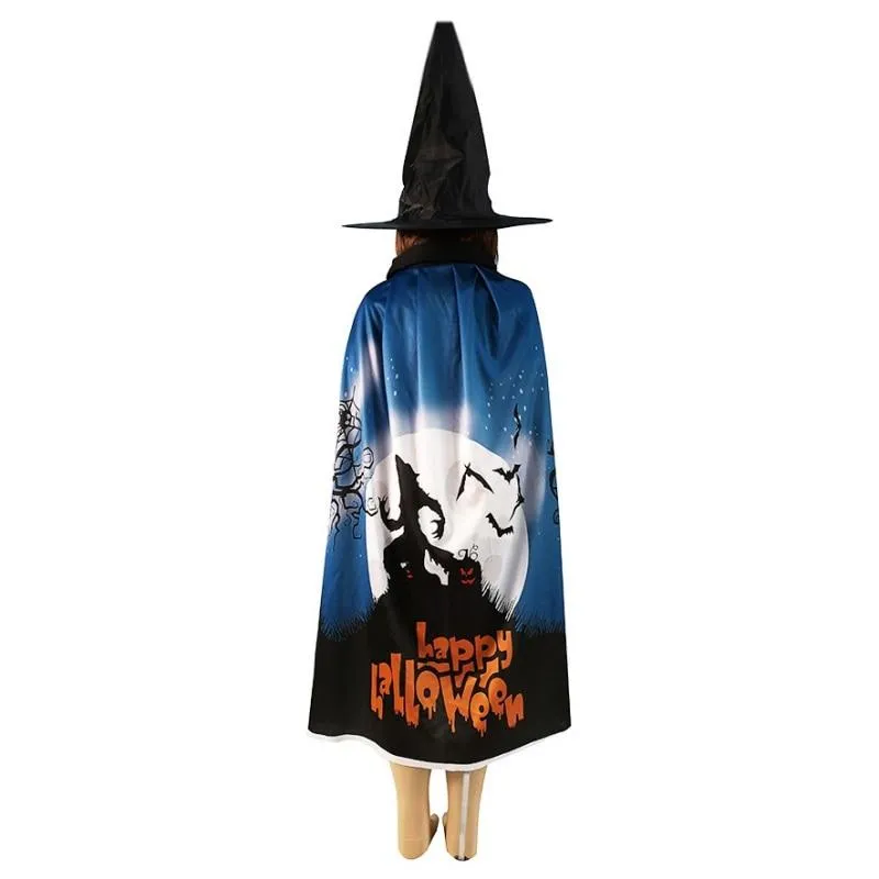 Kids Halloween Costumes Witch Cloak with Hat Cape Pumpkin Skull Children Teens