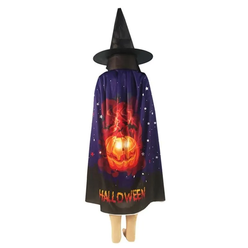 Kids Halloween Costumes Witch Cloak with Hat Cape Pumpkin Skull Children Teens