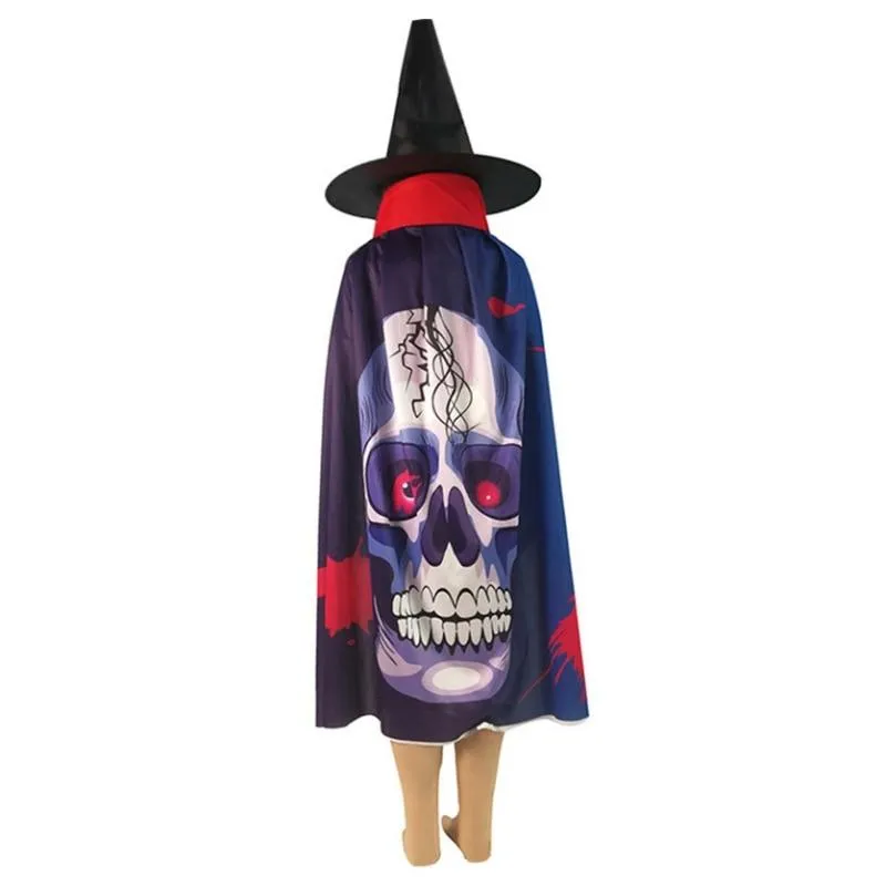 Kids Halloween Costumes Witch Cloak with Hat Cape Pumpkin Skull Children Teens