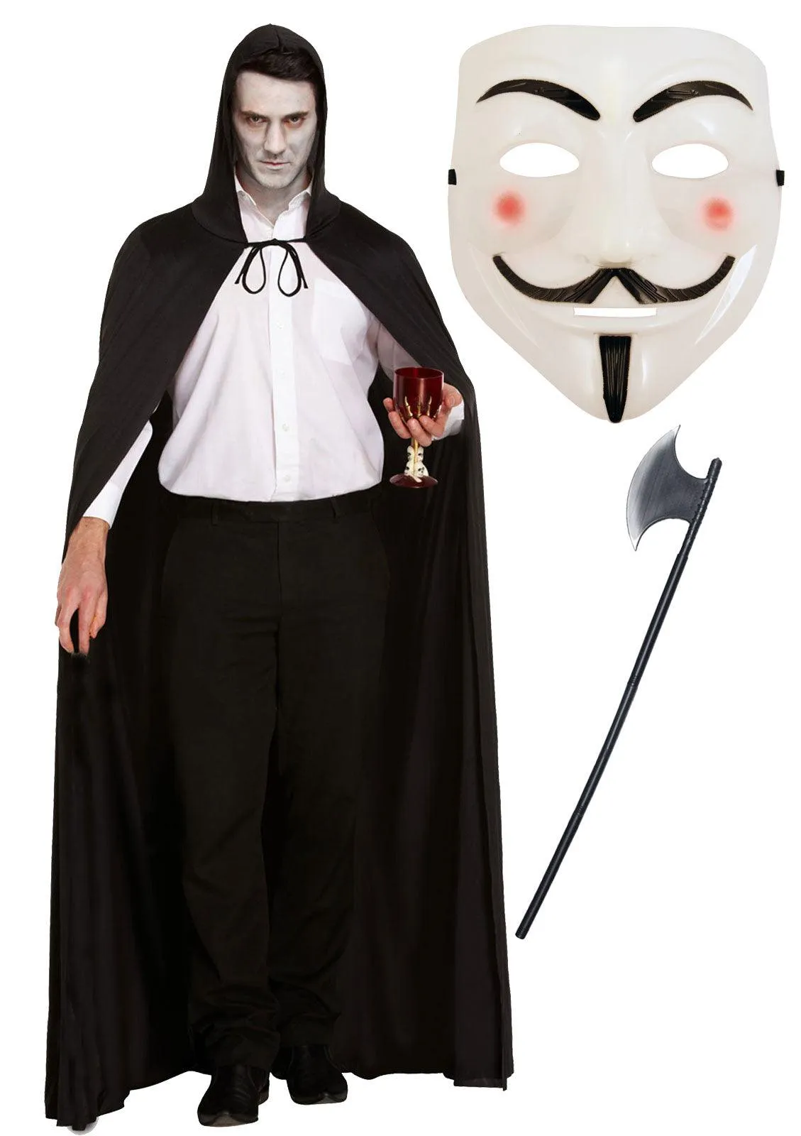 Labreeze Vendetta Costume Set | Black Cape, Vendetta Mask & Plastic Axe