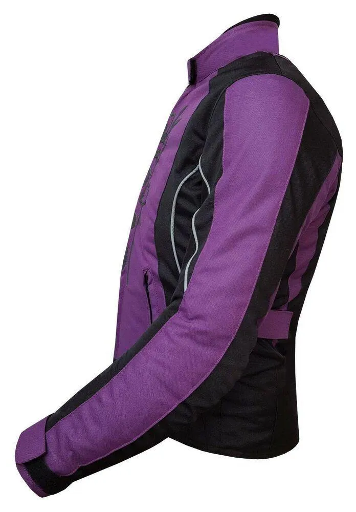 Ladies Motorcycle Suit Waterproof CE Armoured Motorbike Jacket Trouser Set- Purple