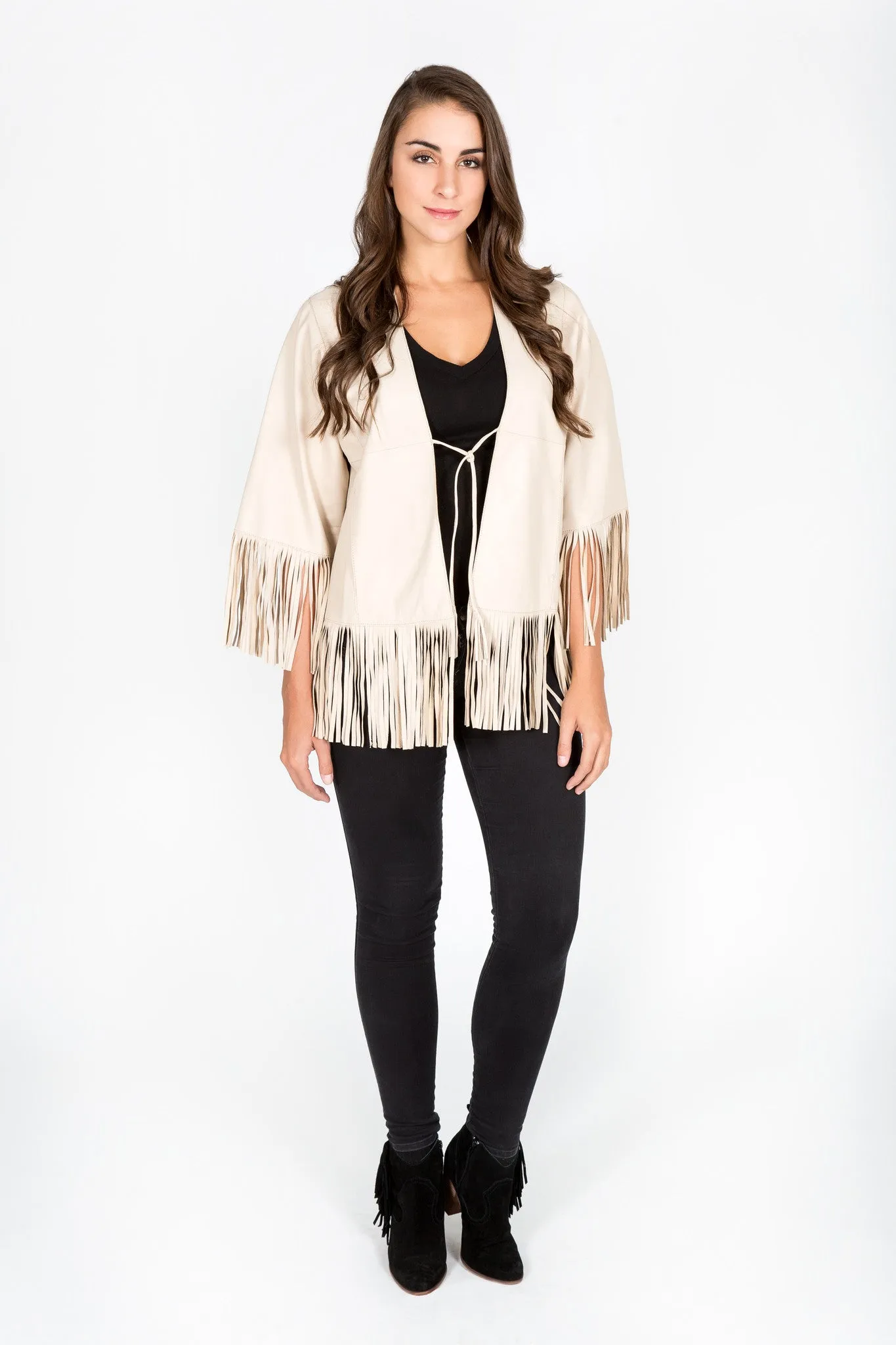 Lamb Leather Fringe Jacket/Cape