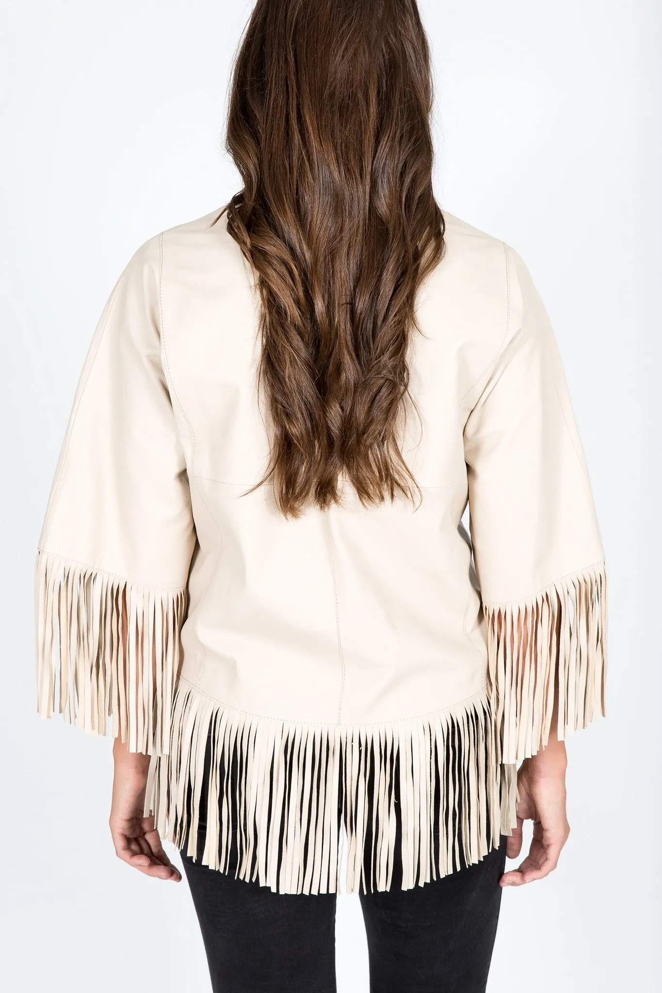 Lamb Leather Fringe Jacket/Cape