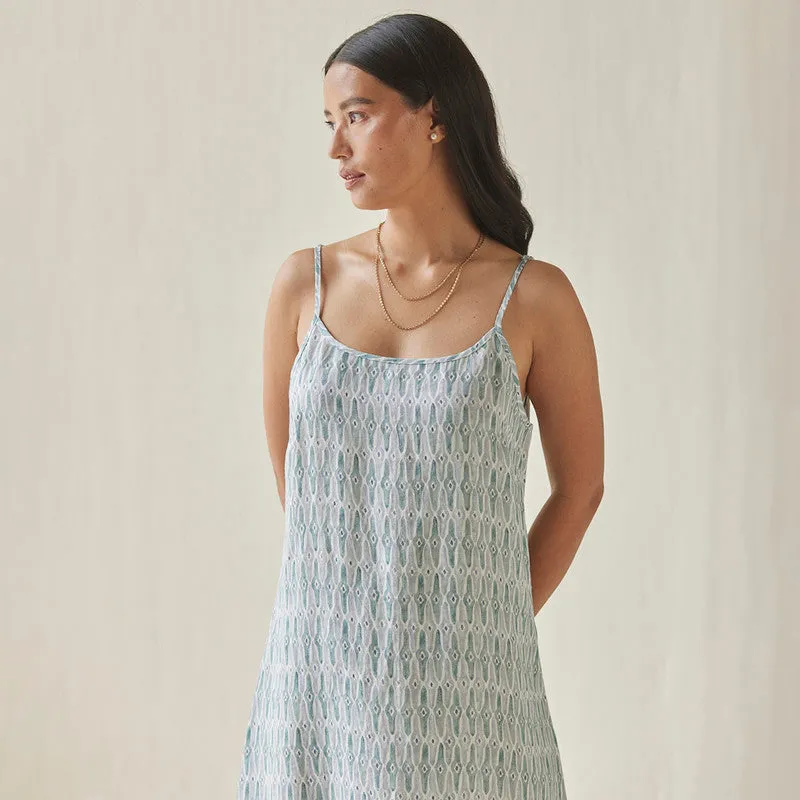 Linen Slip Dress For Women | Watercolour Print | Blue