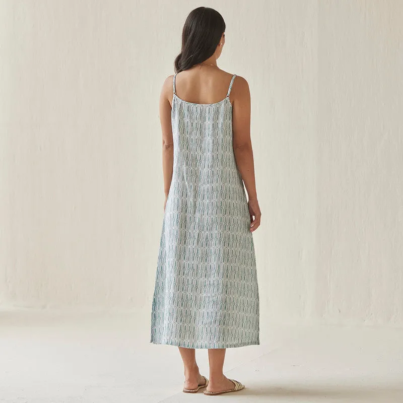 Linen Slip Dress For Women | Watercolour Print | Blue