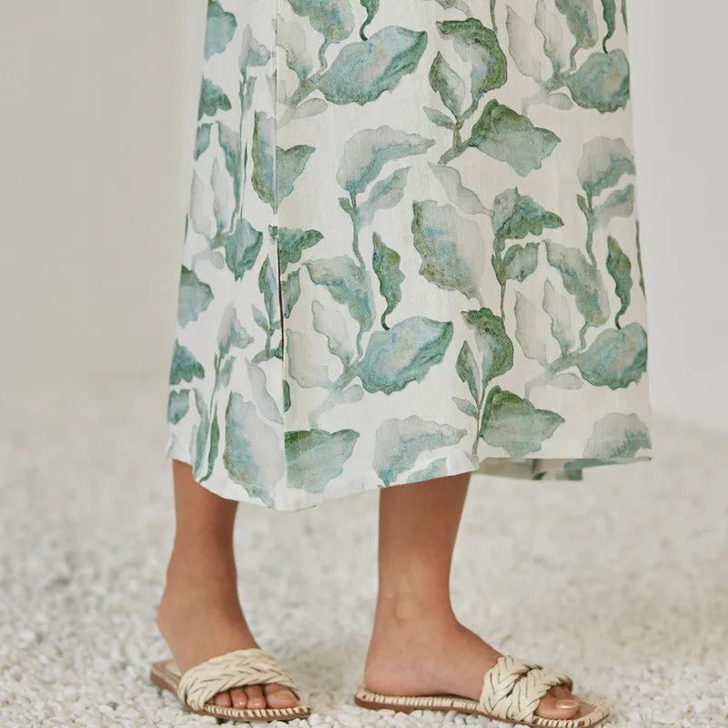 Linen Slip Dress For Women | Watercolour Print | Teal