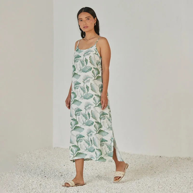 Linen Slip Dress For Women | Watercolour Print | Teal