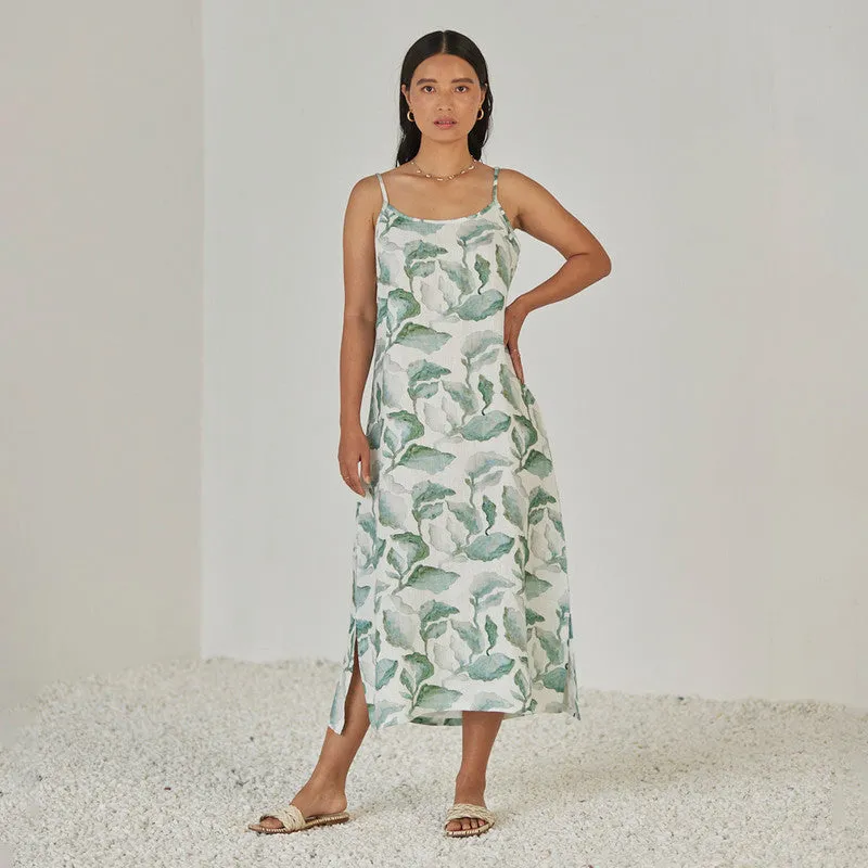 Linen Slip Dress For Women | Watercolour Print | Teal