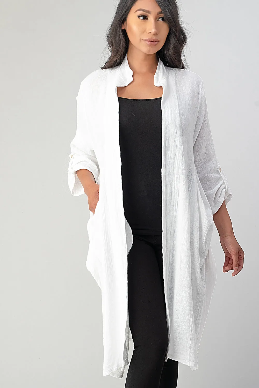 Long italian Linen Jacket With Back Belt