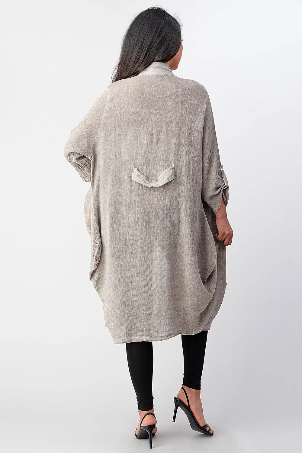 Long italian Linen Jacket With Back Belt