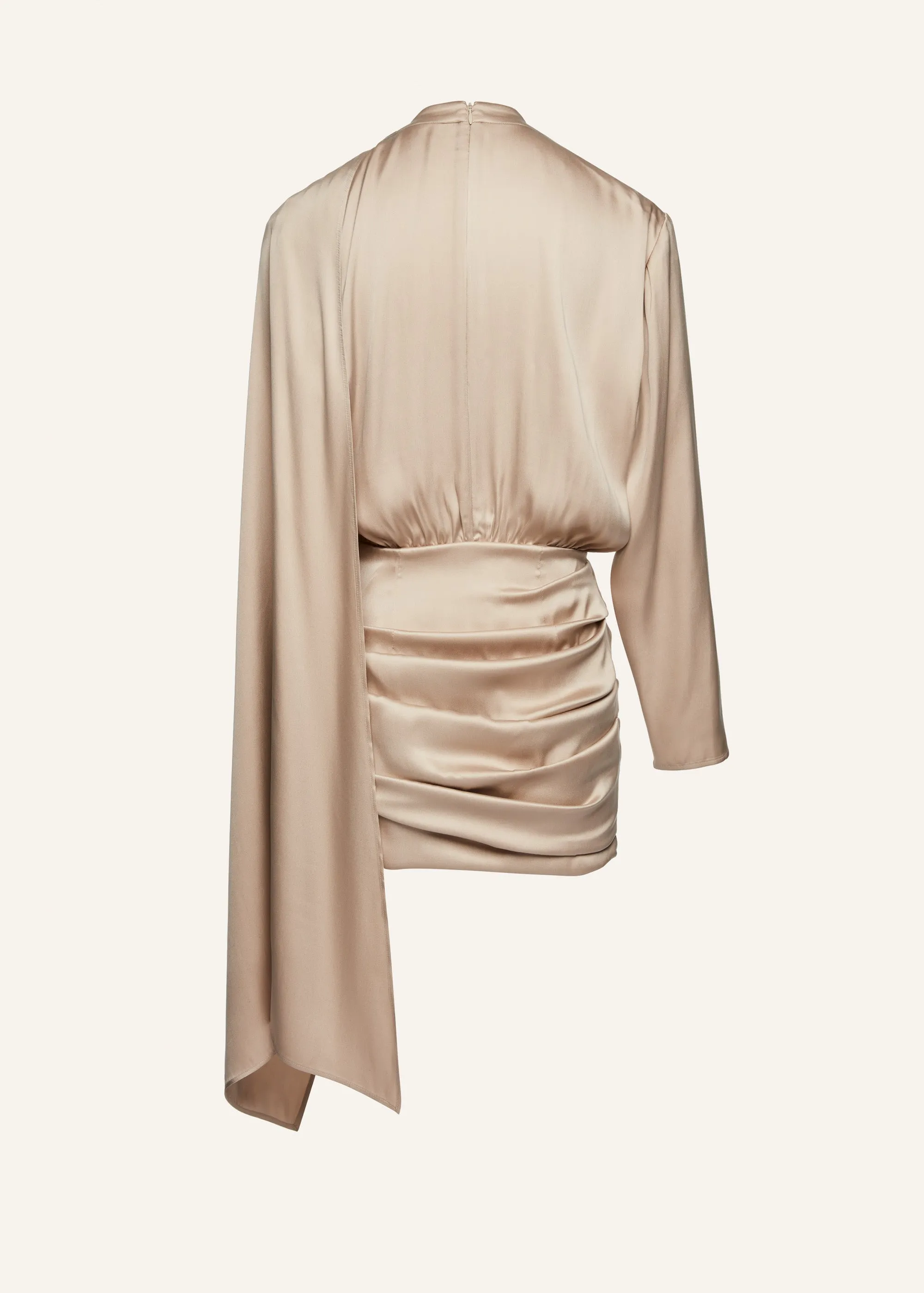 Long-sleeve cape-effect dress in beige