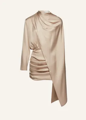 Long-sleeve cape-effect dress in beige