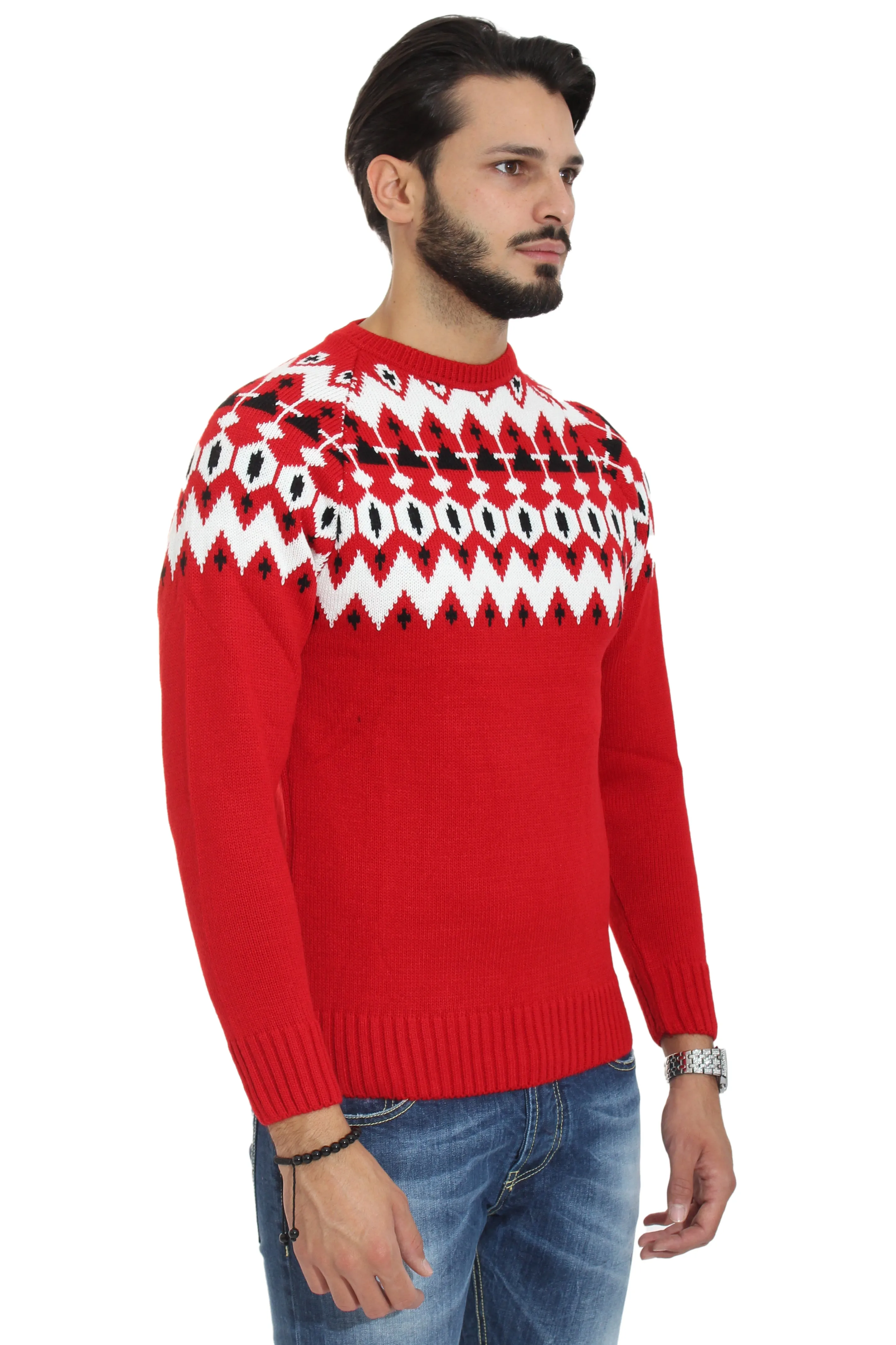 Maglione Uomo Pullover Girocollo Fantasia Rombi Art. Mg65